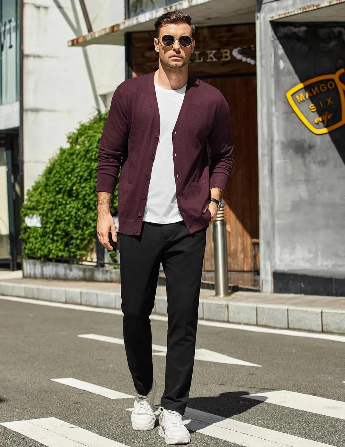 COOFANDY Mens Cardigan Sweaters Long Sleeve V Neck Cardigans Lightweight Knitted Button Down Sweaters with Pockets