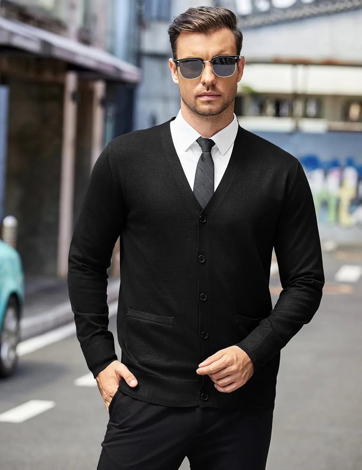COOFANDY Mens Cardigan Sweaters Long Sleeve V Neck Cardigans Lightweight Knitted Button Down Sweaters with Pockets