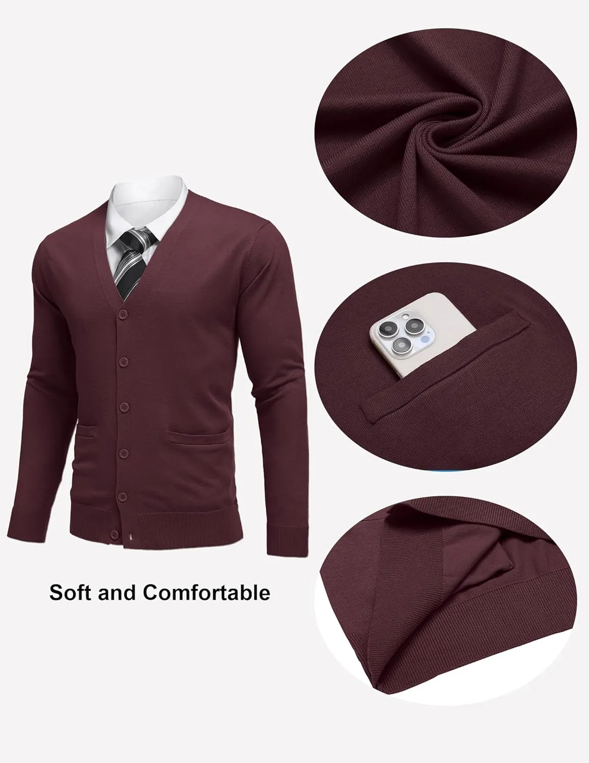 COOFANDY Mens Cardigan Sweaters Long Sleeve V Neck Cardigans Lightweight Knitted Button Down Sweaters with Pockets