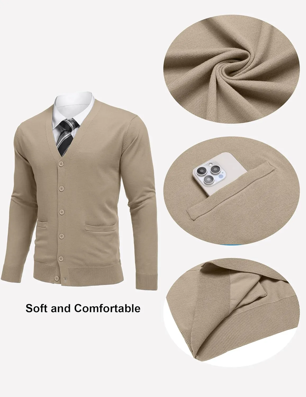 COOFANDY Mens Cardigan Sweaters Long Sleeve V Neck Cardigans Lightweight Knitted Button Down Sweaters with Pockets