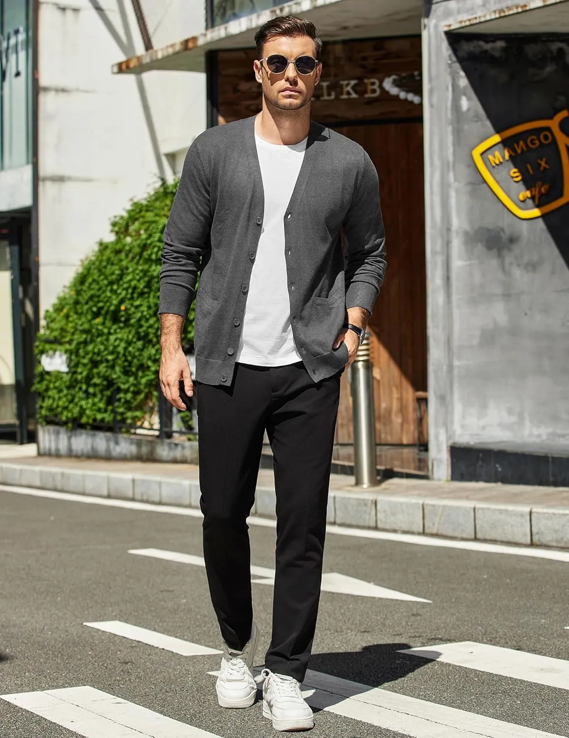 COOFANDY Mens Cardigan Sweaters Long Sleeve V Neck Cardigans Lightweight Knitted Button Down Sweaters with Pockets