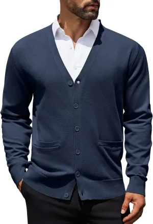 COOFANDY Mens Cardigan Sweaters Long Sleeve V Neck Cardigans Lightweight Knitted Button Down Sweaters with Pockets