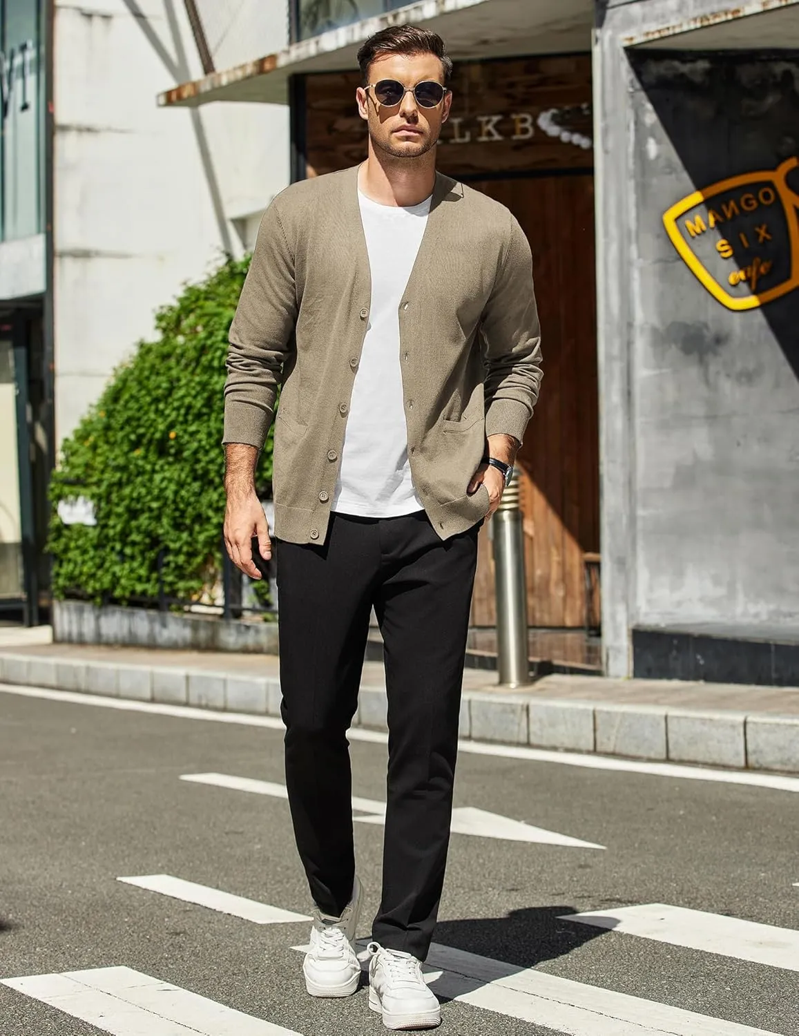 COOFANDY Mens Cardigan Sweaters Long Sleeve V Neck Cardigans Lightweight Knitted Button Down Sweaters with Pockets
