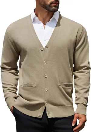 COOFANDY Mens Cardigan Sweaters Long Sleeve V Neck Cardigans Lightweight Knitted Button Down Sweaters with Pockets