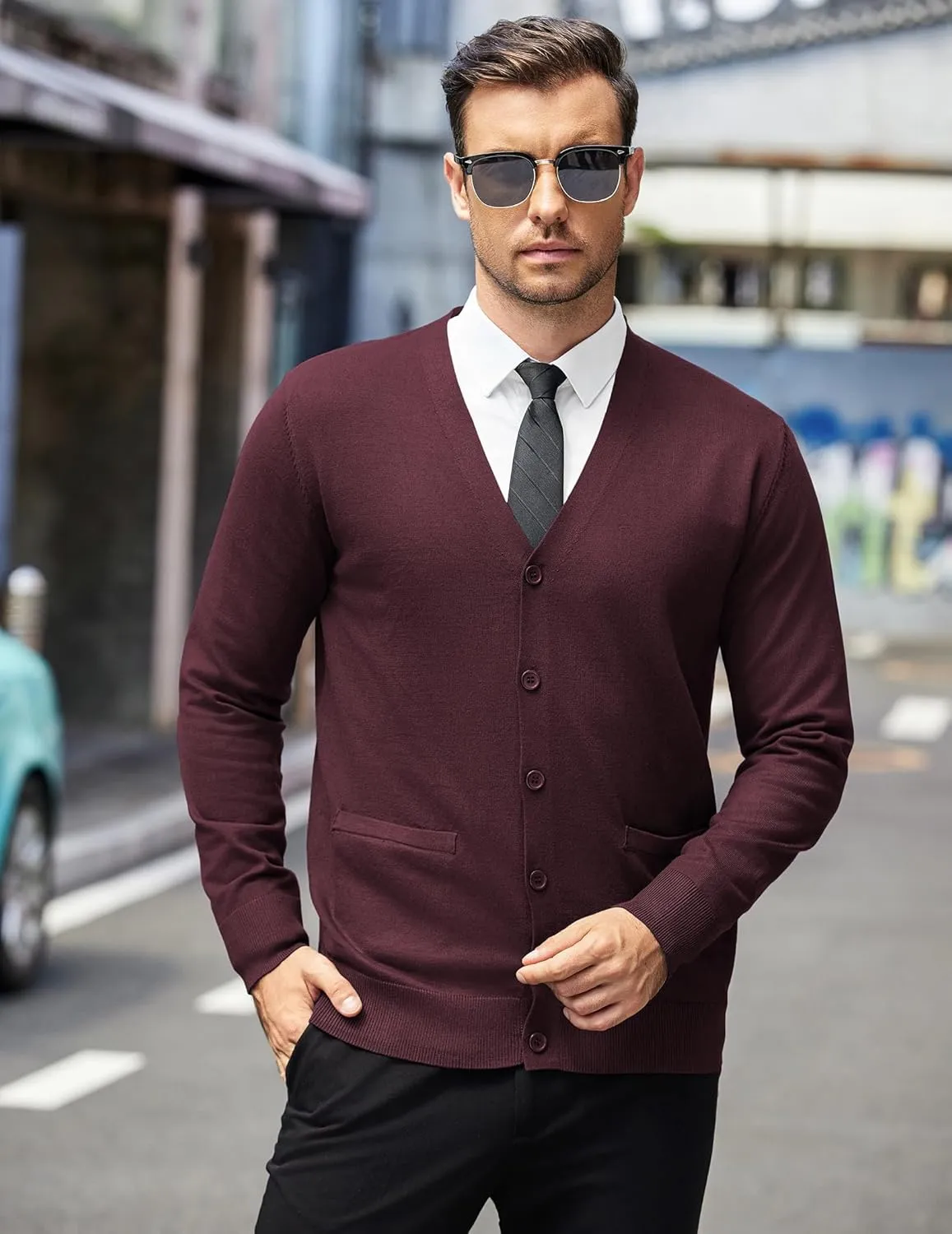 COOFANDY Mens Cardigan Sweaters Long Sleeve V Neck Cardigans Lightweight Knitted Button Down Sweaters with Pockets
