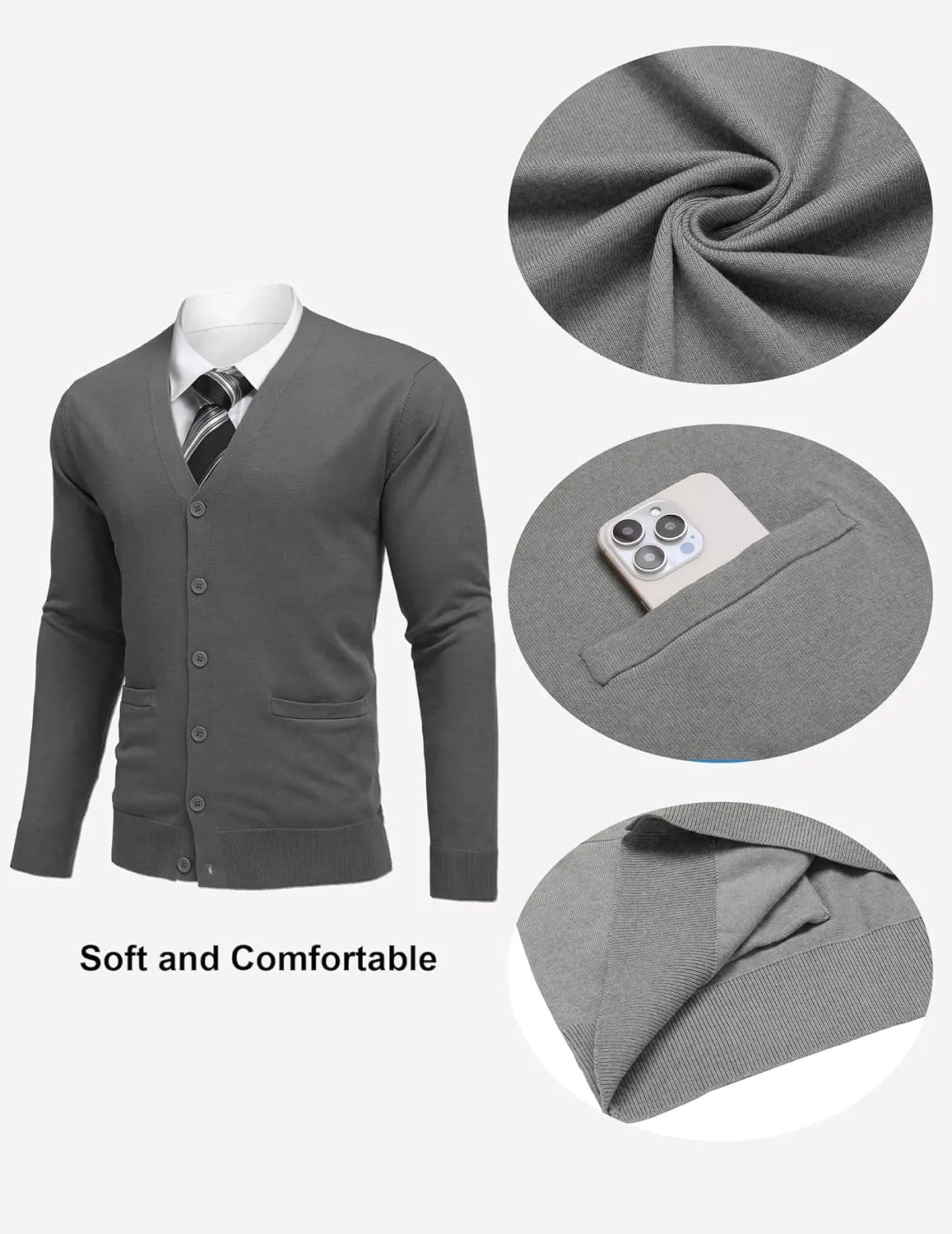 COOFANDY Mens Cardigan Sweaters Long Sleeve V Neck Cardigans Lightweight Knitted Button Down Sweaters with Pockets