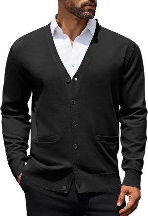 COOFANDY Mens Cardigan Sweaters Long Sleeve V Neck Cardigans Lightweight Knitted Button Down Sweaters with Pockets