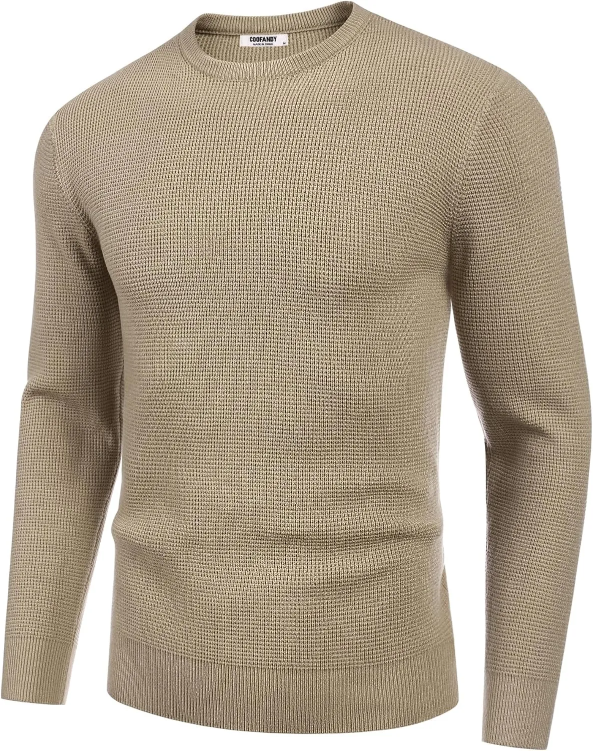 COOFANDY Men's Crewneck Sweater Waffle Textured Pullover Sweaters Soft Midweight Knitted Sweaters