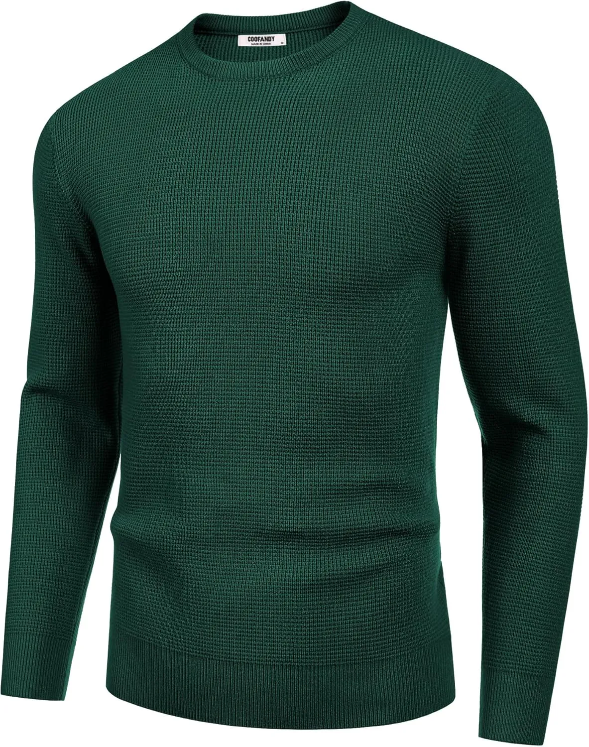 COOFANDY Men's Crewneck Sweater Waffle Textured Pullover Sweaters Soft Midweight Knitted Sweaters