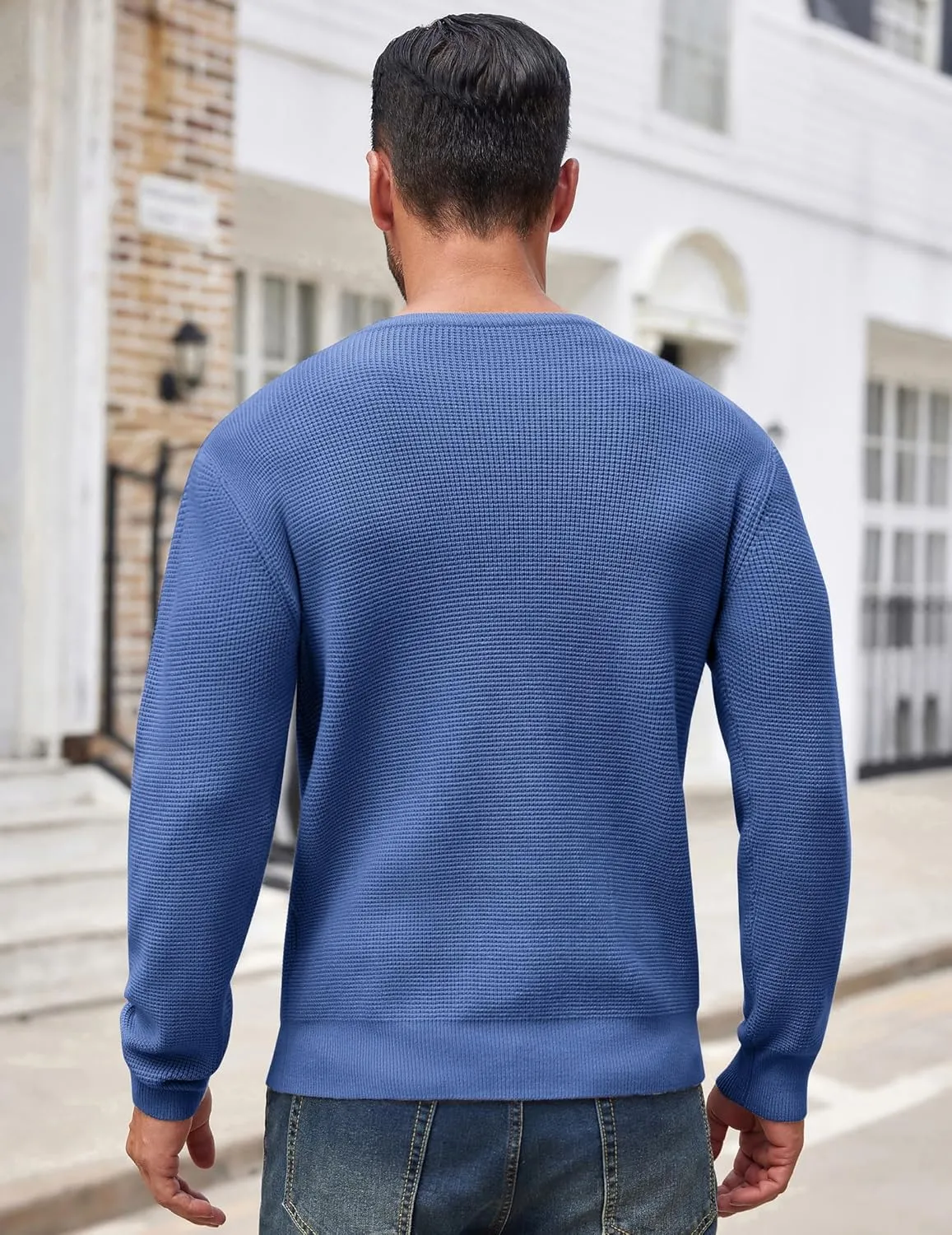 COOFANDY Men's Crewneck Sweater Waffle Textured Pullover Sweaters Soft Midweight Knitted Sweaters