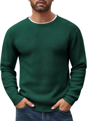 COOFANDY Men's Crewneck Sweater Waffle Textured Pullover Sweaters Soft Midweight Knitted Sweaters