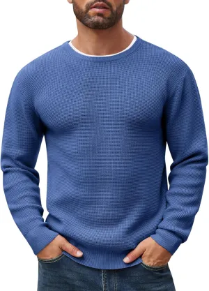 COOFANDY Men's Crewneck Sweater Waffle Textured Pullover Sweaters Soft Midweight Knitted Sweaters