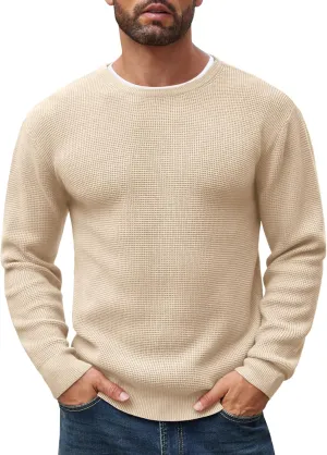COOFANDY Men's Crewneck Sweater Waffle Textured Pullover Sweaters Soft Midweight Knitted Sweaters