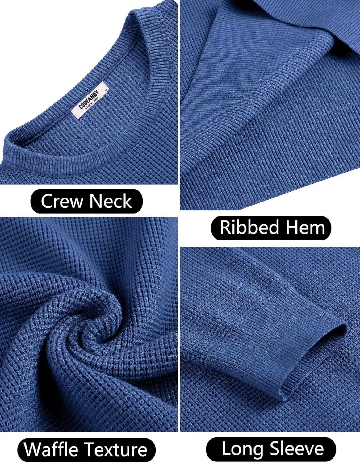 COOFANDY Men's Crewneck Sweater Waffle Textured Pullover Sweaters Soft Midweight Knitted Sweaters