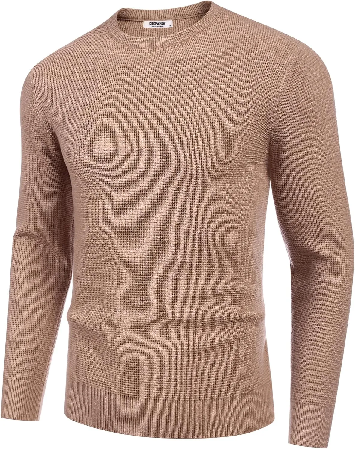 COOFANDY Men's Crewneck Sweater Waffle Textured Pullover Sweaters Soft Midweight Knitted Sweaters