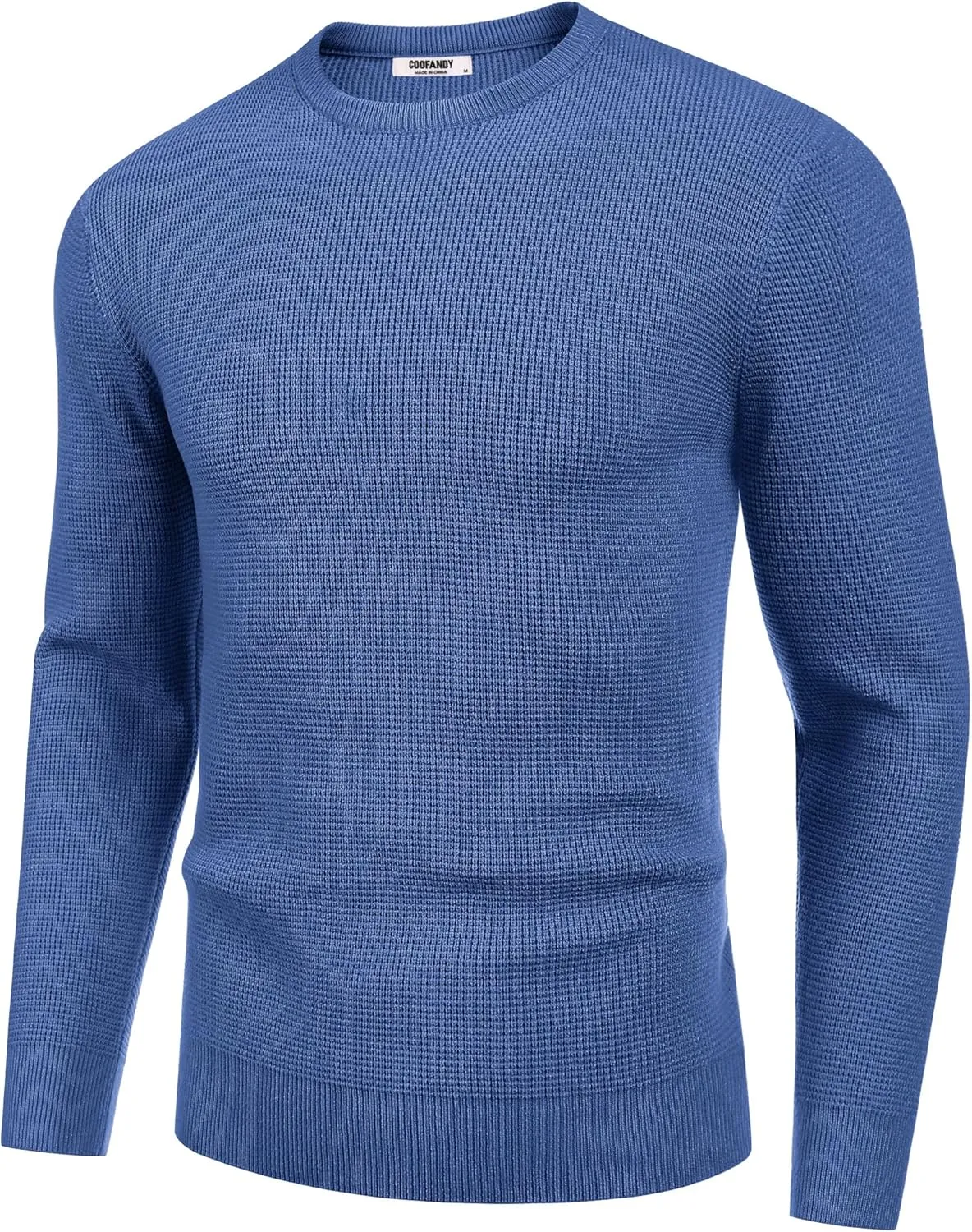 COOFANDY Men's Crewneck Sweater Waffle Textured Pullover Sweaters Soft Midweight Knitted Sweaters