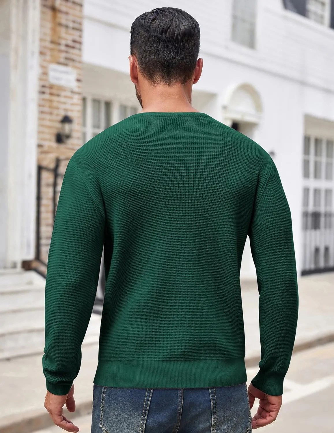 COOFANDY Men's Crewneck Sweater Waffle Textured Pullover Sweaters Soft Midweight Knitted Sweaters
