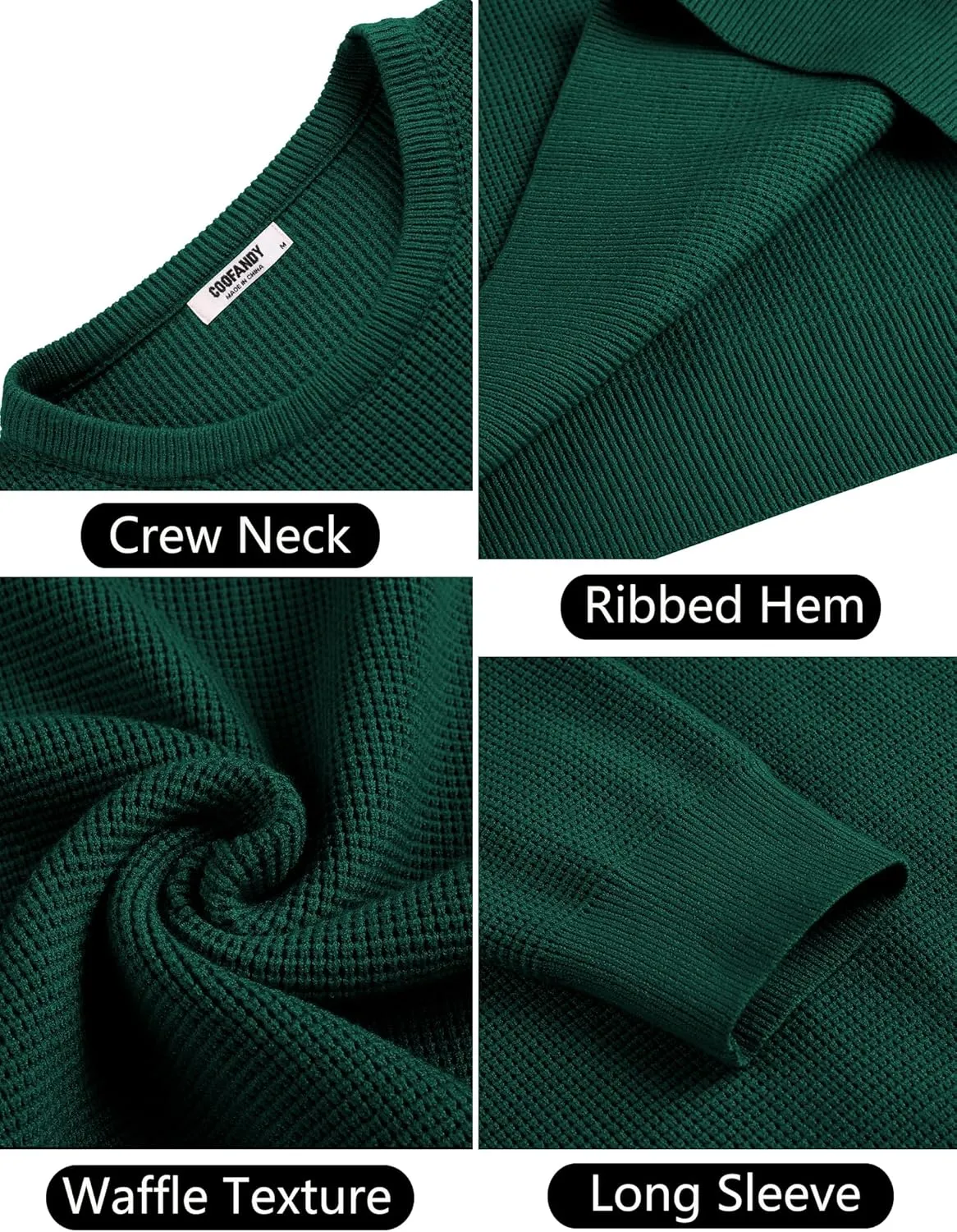 COOFANDY Men's Crewneck Sweater Waffle Textured Pullover Sweaters Soft Midweight Knitted Sweaters