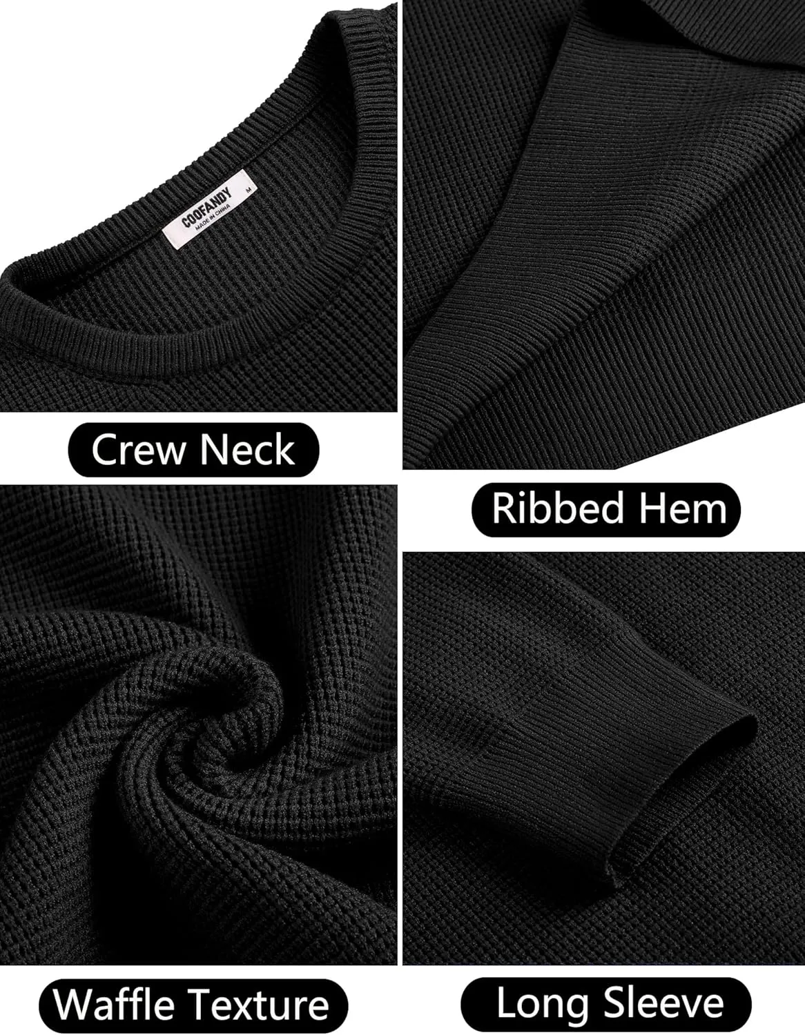 COOFANDY Men's Crewneck Sweater Waffle Textured Pullover Sweaters Soft Midweight Knitted Sweaters