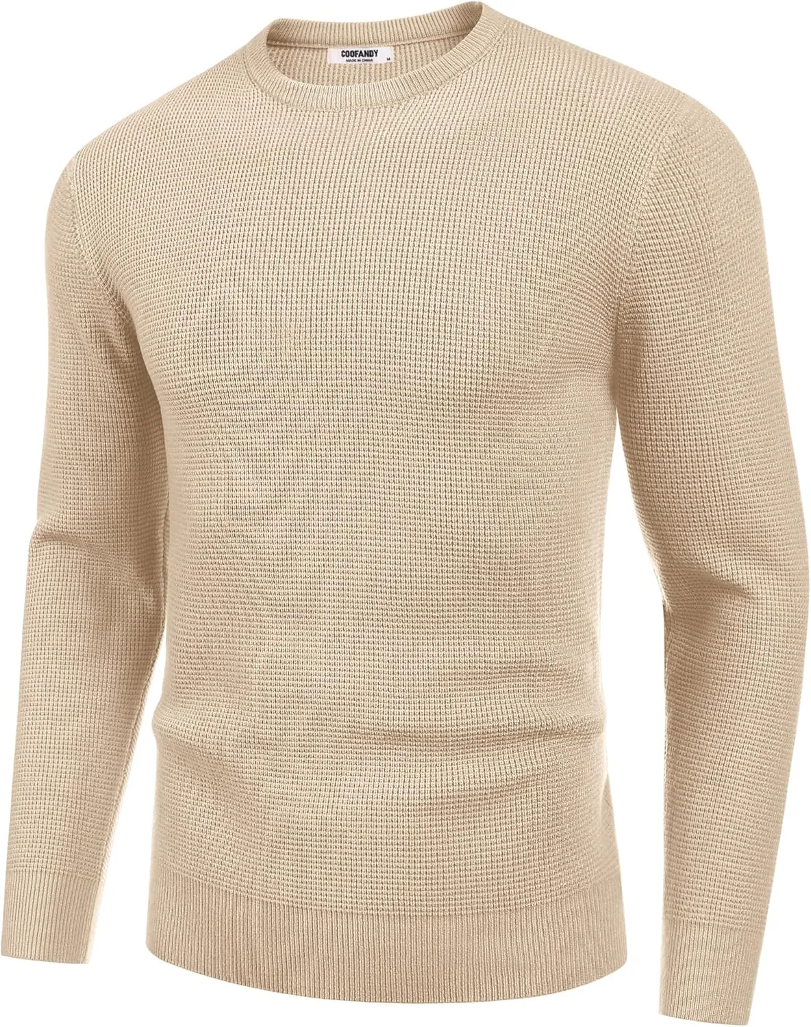 COOFANDY Men's Crewneck Sweater Waffle Textured Pullover Sweaters Soft Midweight Knitted Sweaters
