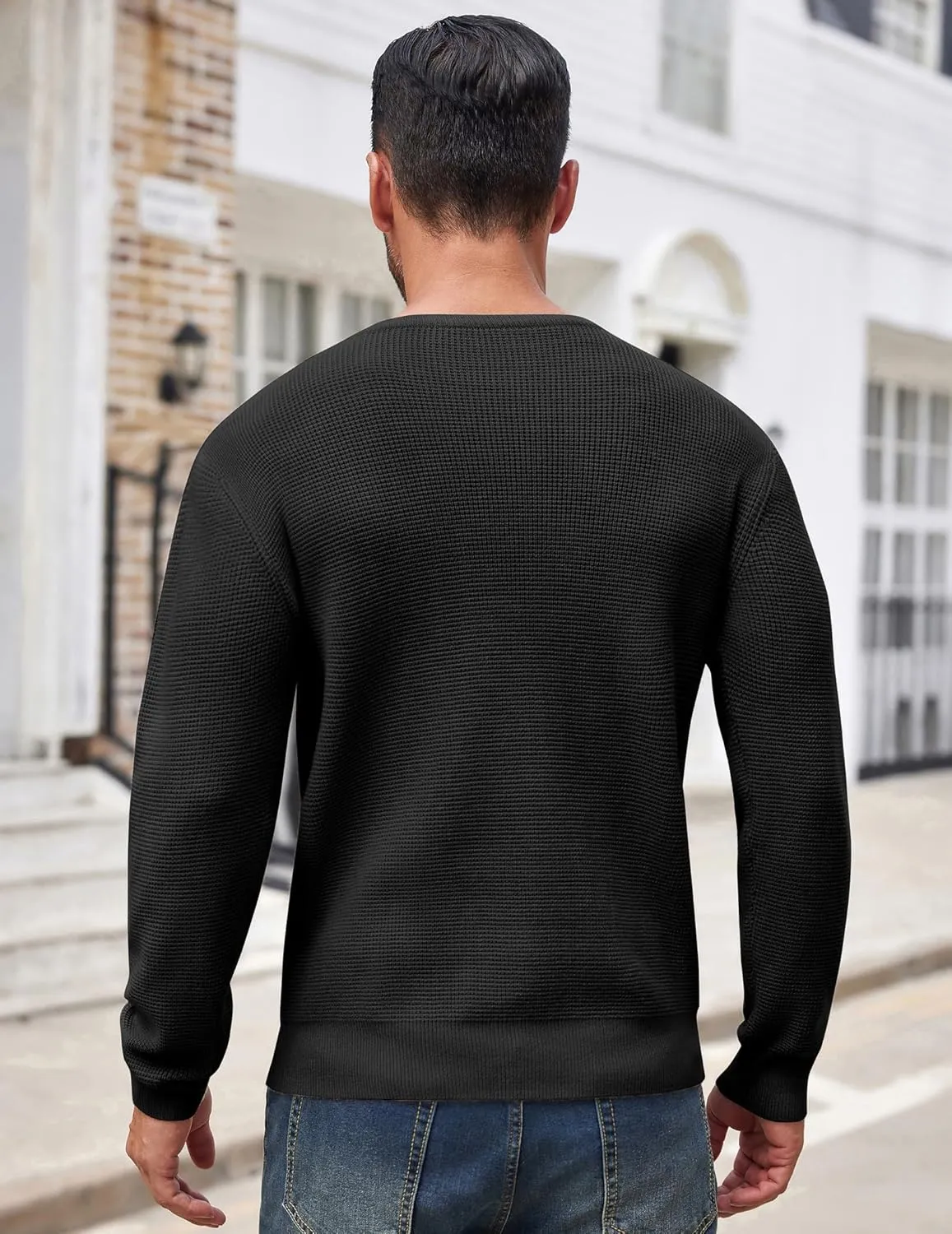 COOFANDY Men's Crewneck Sweater Waffle Textured Pullover Sweaters Soft Midweight Knitted Sweaters