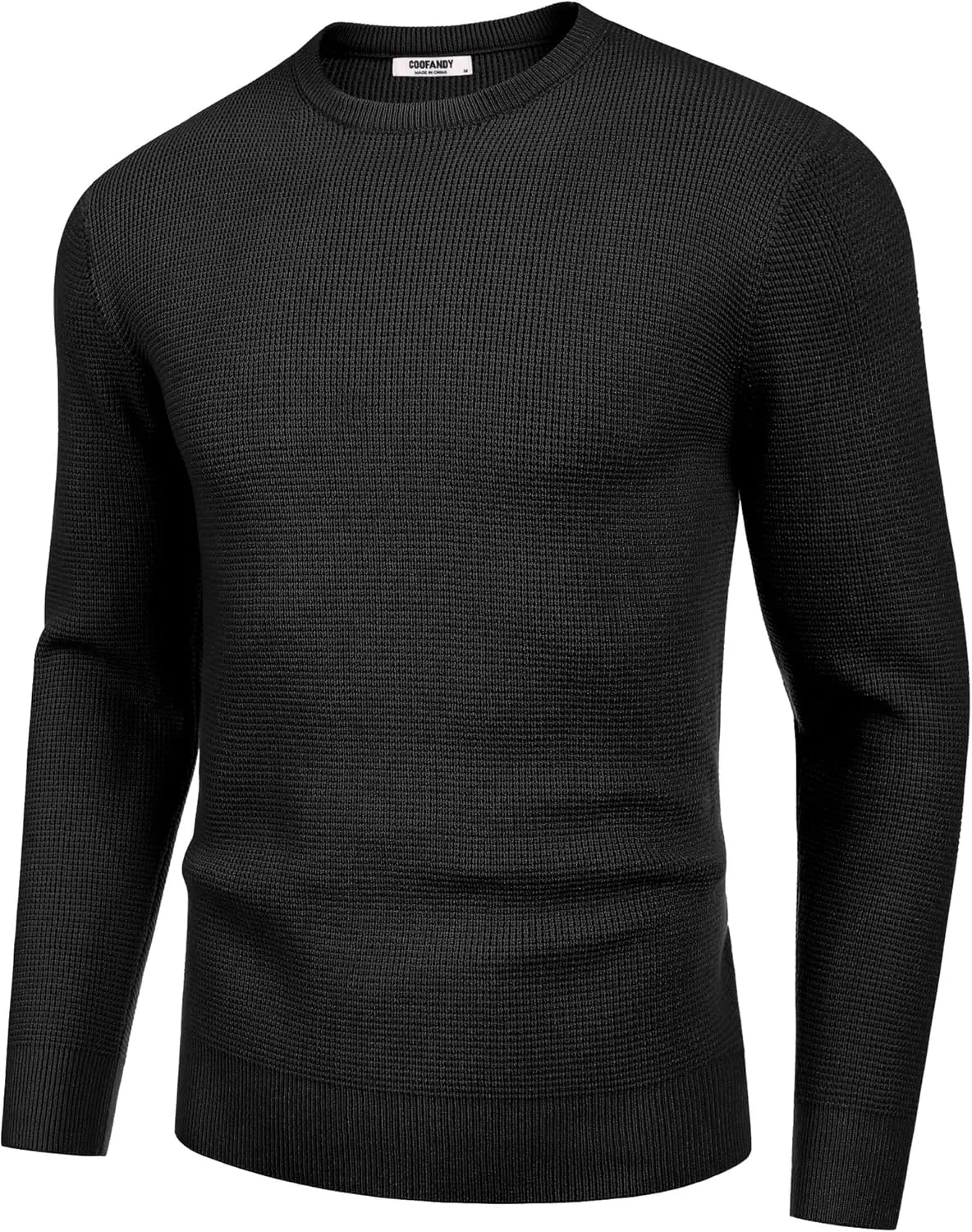 COOFANDY Men's Crewneck Sweater Waffle Textured Pullover Sweaters Soft Midweight Knitted Sweaters