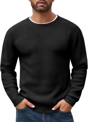 COOFANDY Men's Crewneck Sweater Waffle Textured Pullover Sweaters Soft Midweight Knitted Sweaters