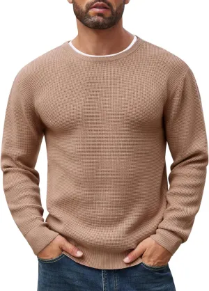 COOFANDY Men's Crewneck Sweater Waffle Textured Pullover Sweaters Soft Midweight Knitted Sweaters