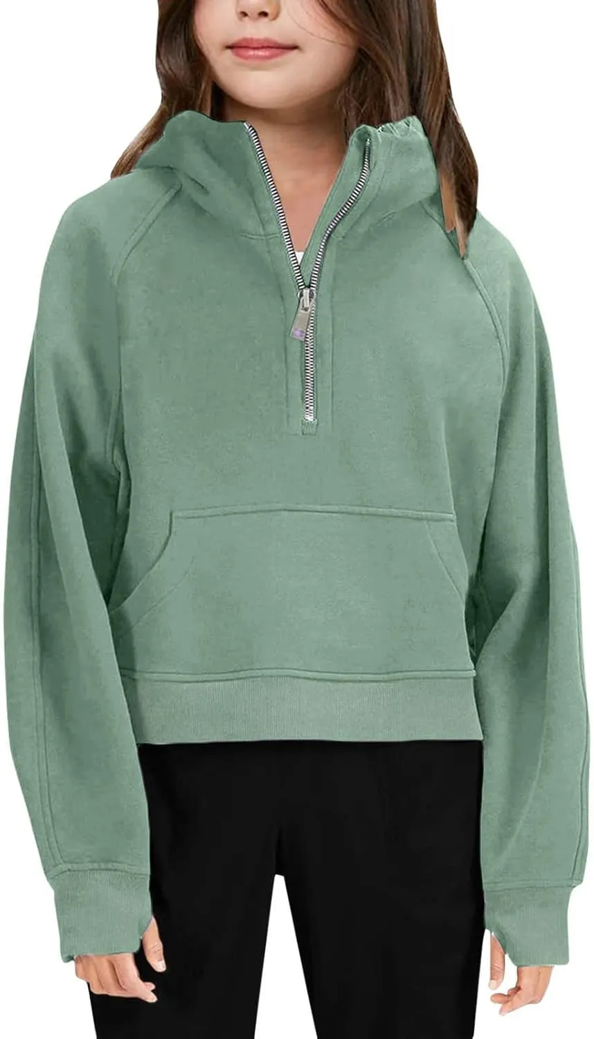 Cropped Hoodies For Teen Girls Trendy 2024 Fall Winter y2k Clothes Fleece Zip Up Hooded Pullover Sweatshirt 3-10 Years