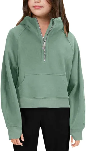 Cropped Hoodies For Teen Girls Trendy 2024 Fall Winter y2k Clothes Fleece Zip Up Hooded Pullover Sweatshirt 3-10 Years