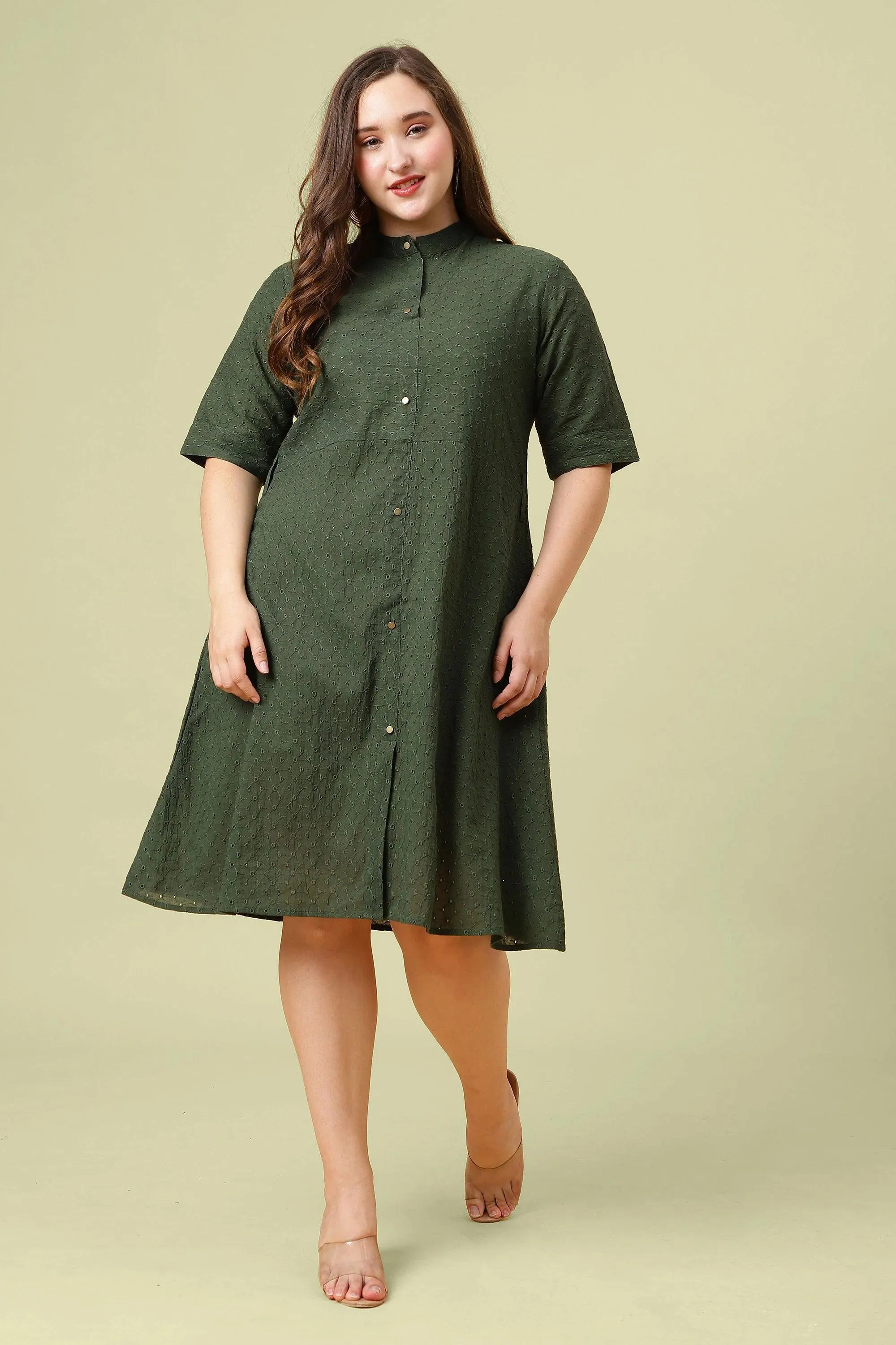 Curvy Lane Women Plus Size Cotton Schfilli Front Full Placket Dress
