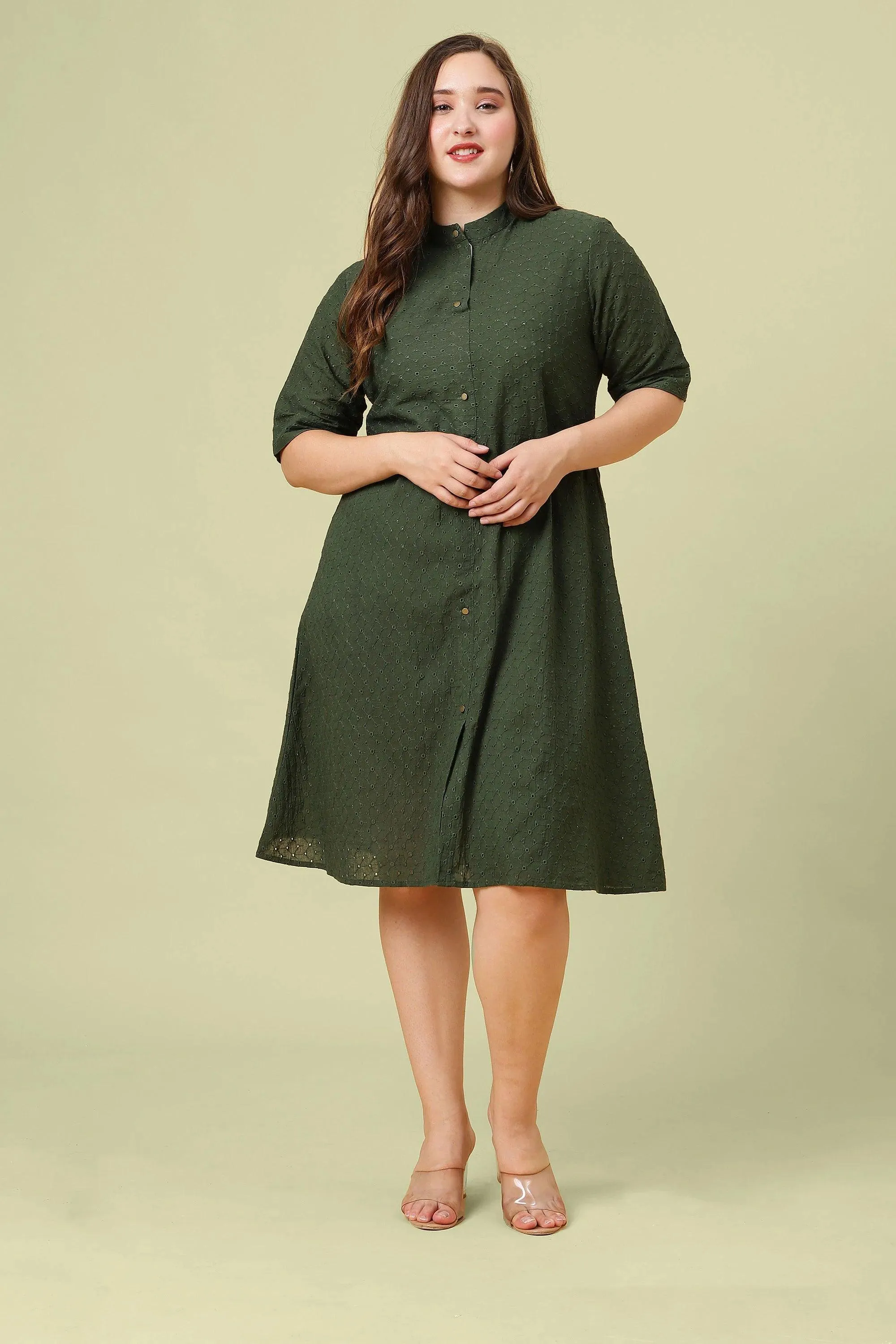 Curvy Lane Women Plus Size Cotton Schfilli Front Full Placket Dress