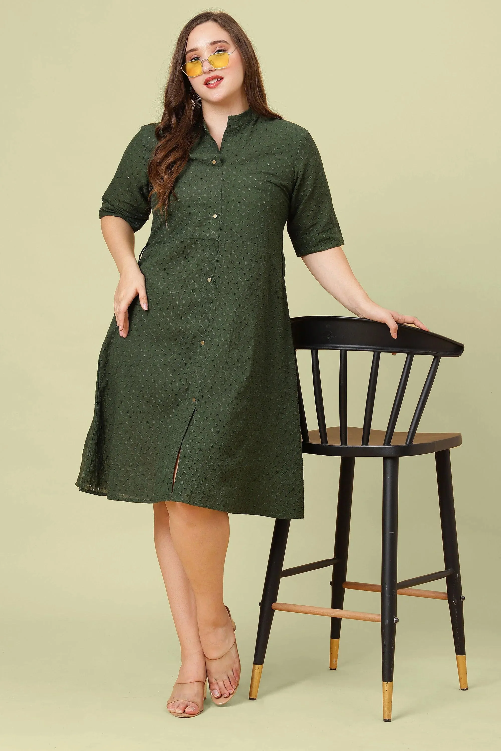 Curvy Lane Women Plus Size Cotton Schfilli Front Full Placket Dress