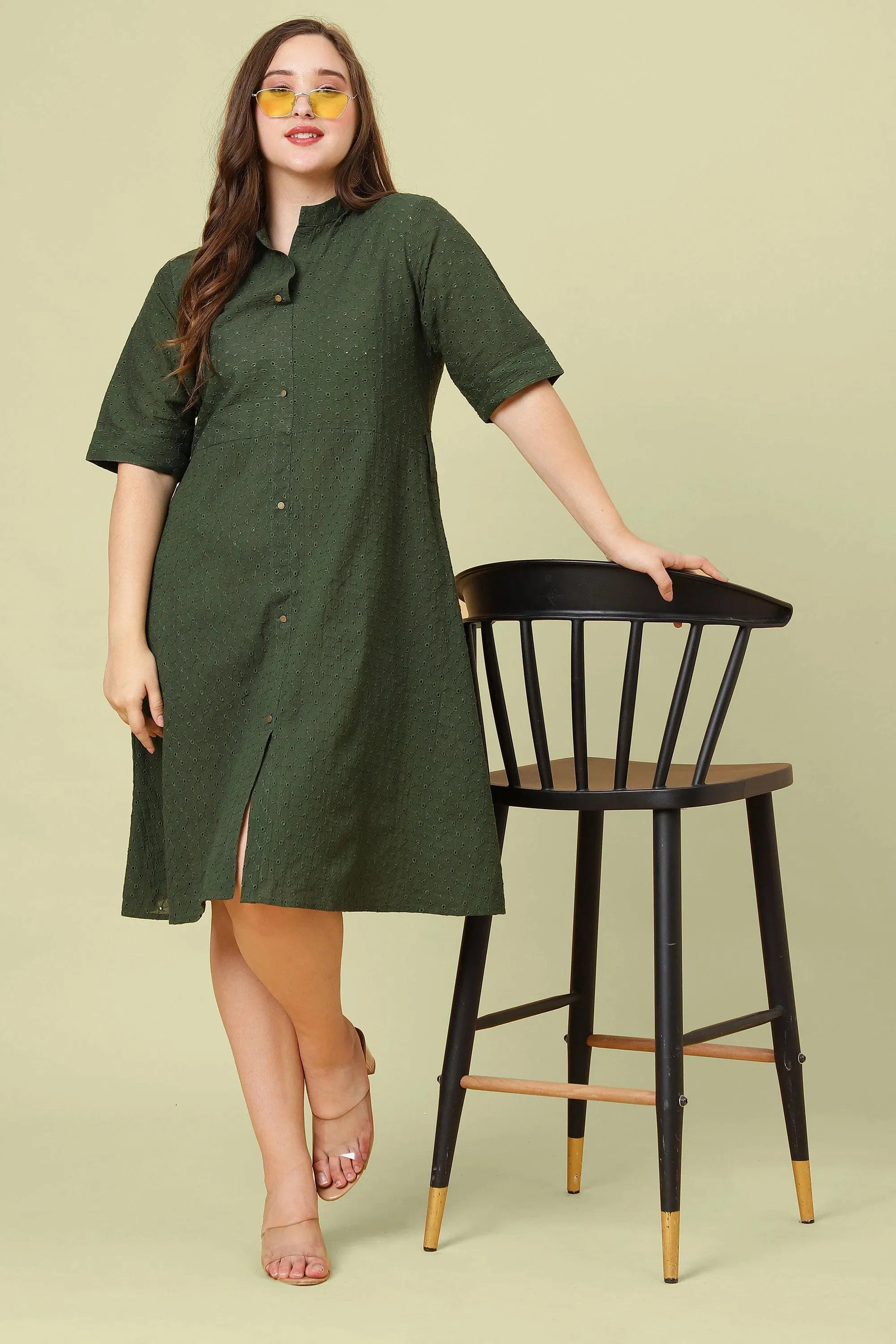 Curvy Lane Women Plus Size Cotton Schfilli Front Full Placket Dress