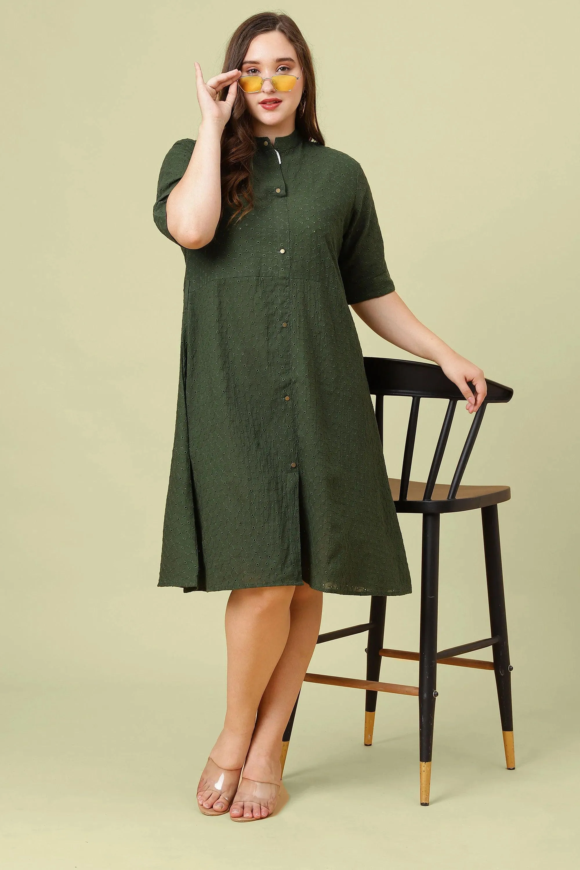 Curvy Lane Women Plus Size Cotton Schfilli Front Full Placket Dress