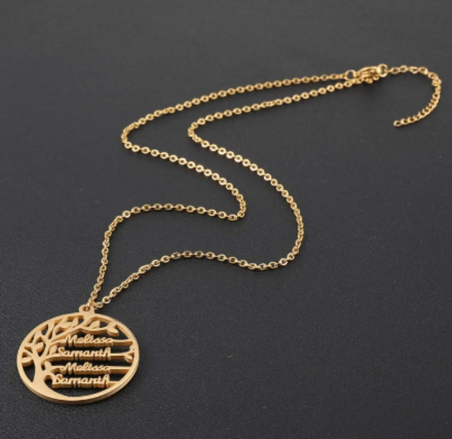Custom Name Necklaces Family Tree Four Names Customizable Pendant Necklace in Gold