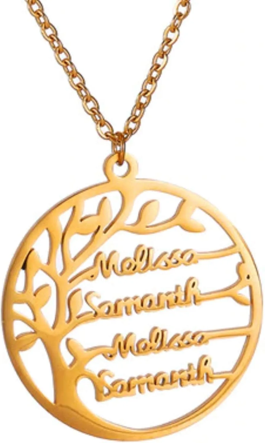 Custom Name Necklaces Family Tree Four Names Customizable Pendant Necklace in Gold