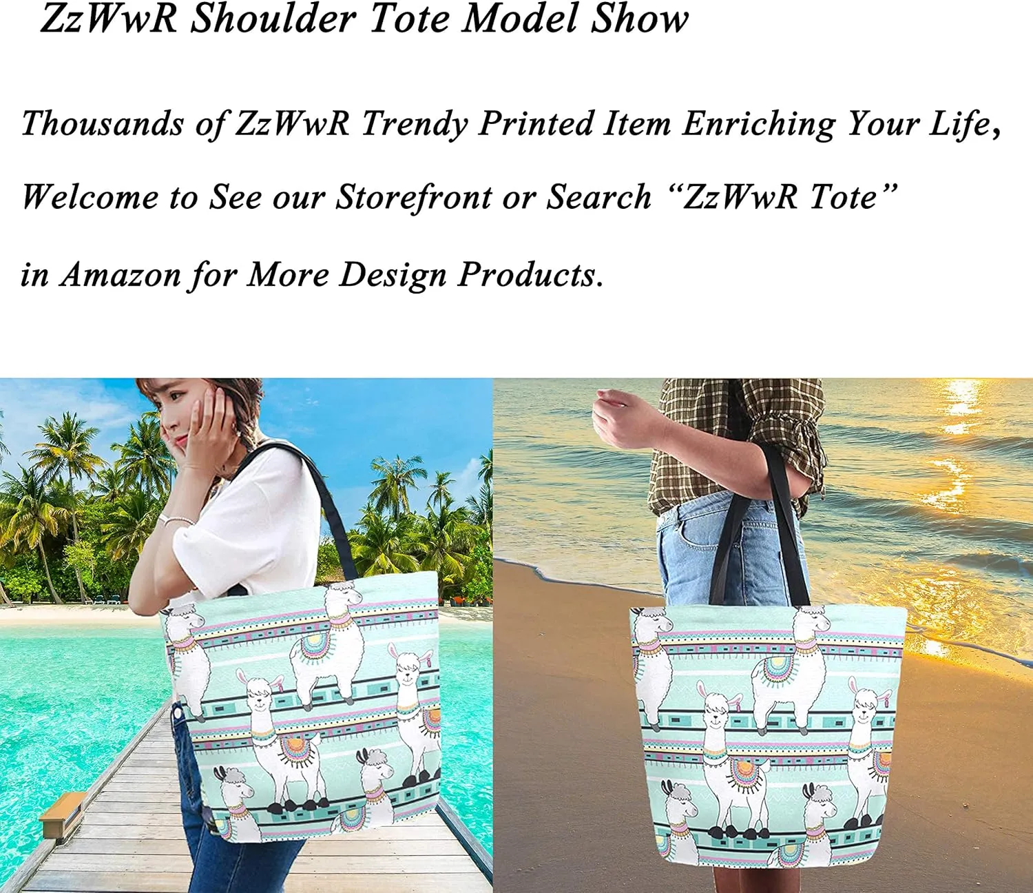 Cute Dressed Llama Alpaca Cactus Extra Large Canvas Beach Travel Reusable Grocery Shopping Tote Bag Foldable Handbag Portable Storage HandBags