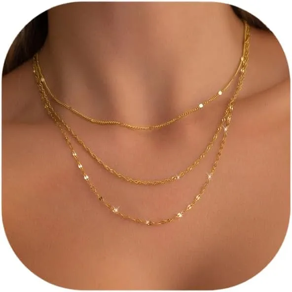 Dainty Gold Necklace for Women, Trendy 14k Gold Plated Choker Necklace Thin Layered Choker Necklaces