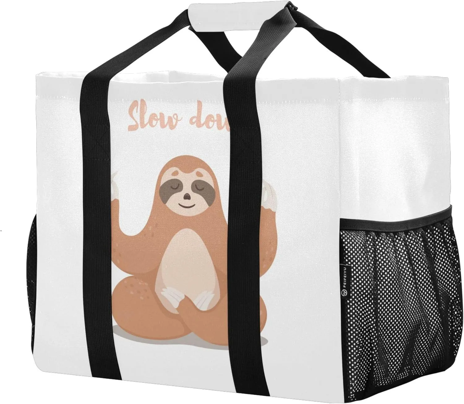 Daisy Floral Blue Reusable Grocery Bags, Foldable Canvas Tote Bag Waterproof Travel Beach Bag for Shopping Work Gym