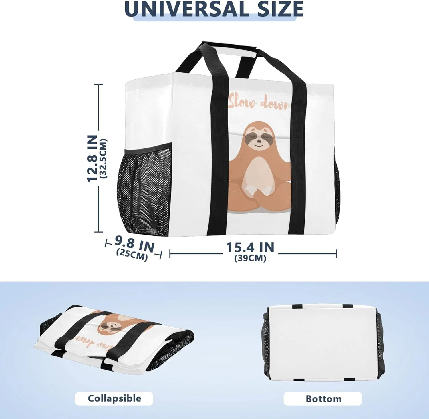 Daisy Floral Blue Reusable Grocery Bags, Foldable Canvas Tote Bag Waterproof Travel Beach Bag for Shopping Work Gym