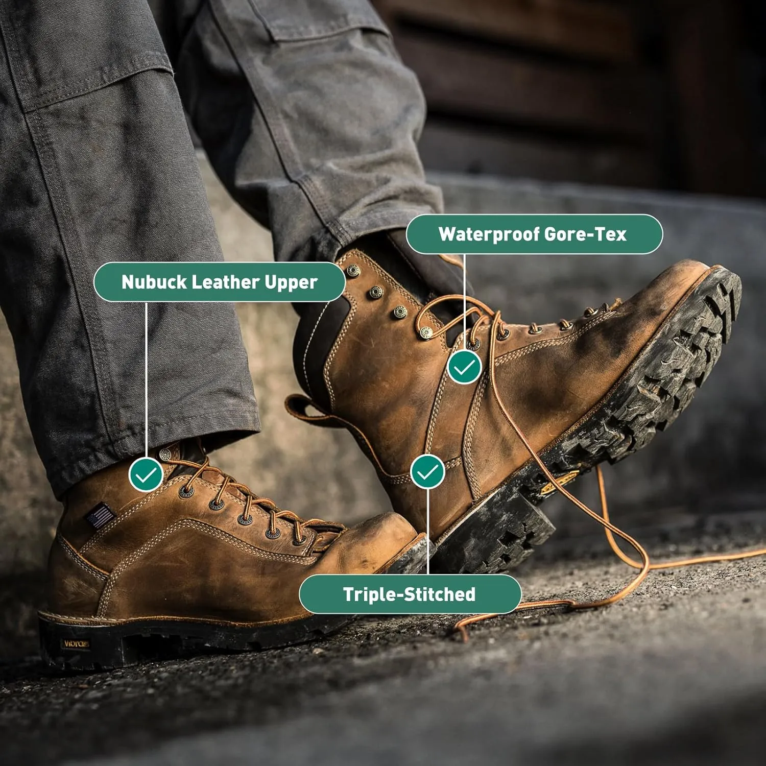 Danner 8 Quarry USA Waterproof Work Boots for Men - Full-Grain Leather with Gore-Tex, 3-Density Cushion Footbed & Traction Heel Outsole, EH Resistant