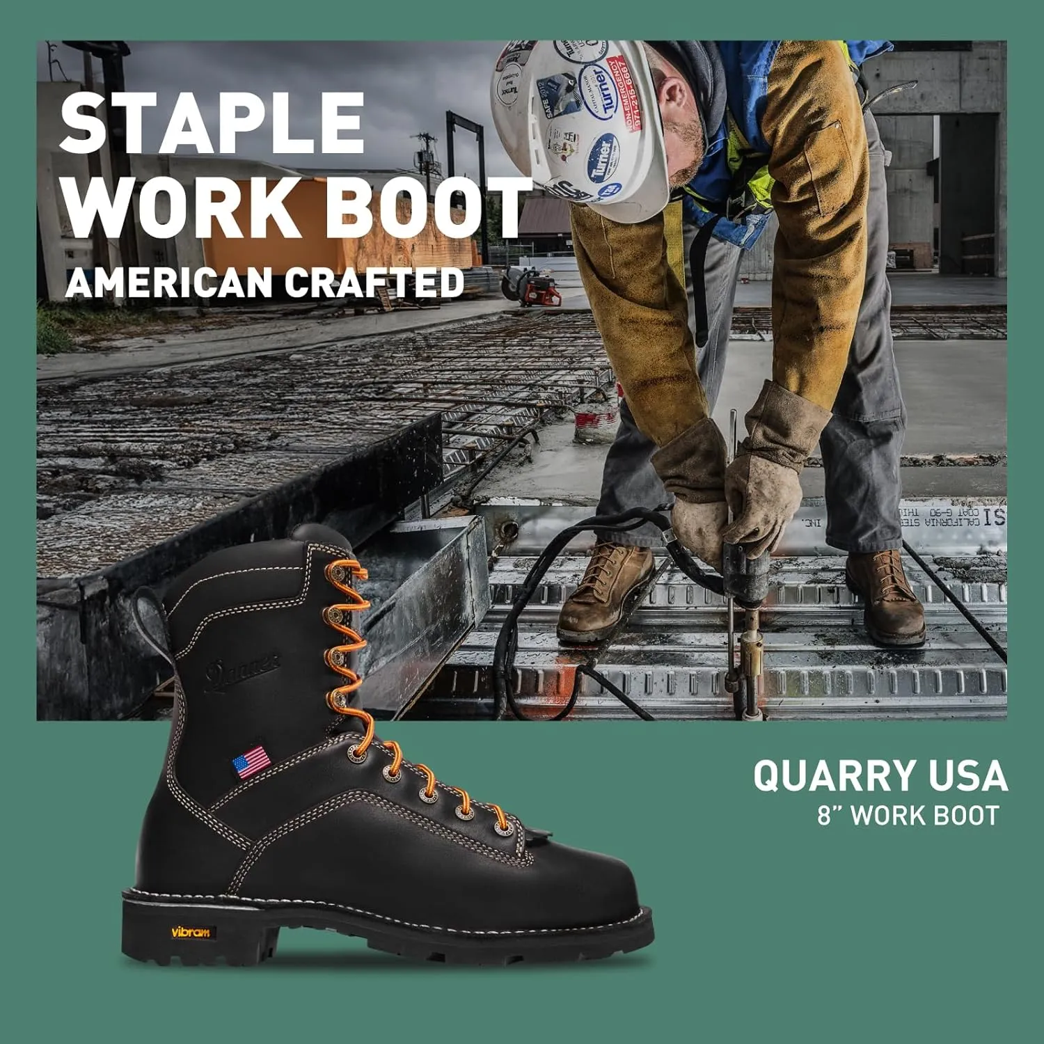Danner 8 Quarry USA Waterproof Work Boots for Men - Full-Grain Leather with Gore-Tex, 3-Density Cushion Footbed & Traction Heel Outsole, EH Resistant