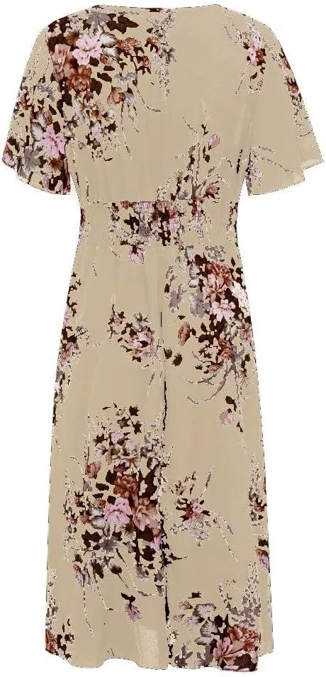 DASAYO Plus Size Dresses for Curvy Women Floral Maxi Dress Short Sleeve Wrap V Neck Ruffle Long Sundresses