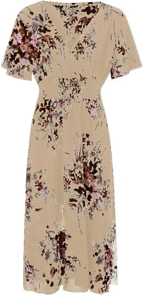 DASAYO Plus Size Dresses for Curvy Women Floral Maxi Dress Short Sleeve Wrap V Neck Ruffle Long Sundresses