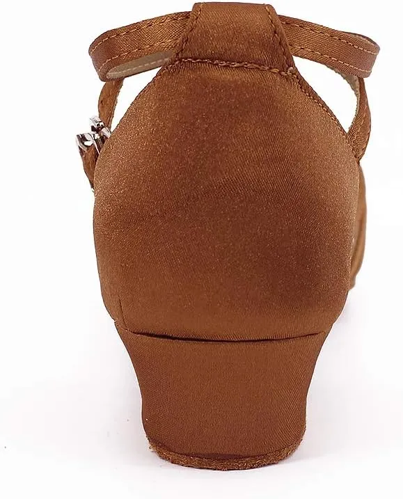 Daydance Tan Girls Latin Dance Shoes Women Low Heels Tango Salsa Ballroom Shoes