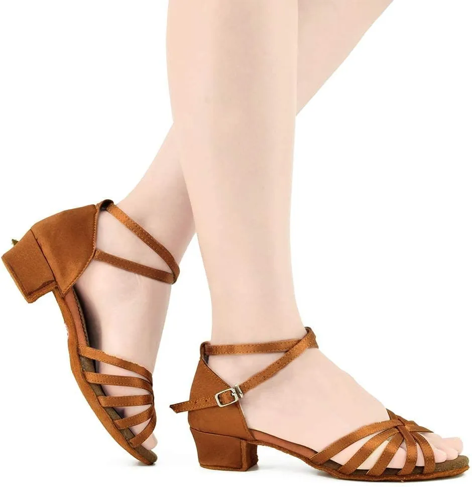Daydance Tan Girls Latin Dance Shoes Women Low Heels Tango Salsa Ballroom Shoes