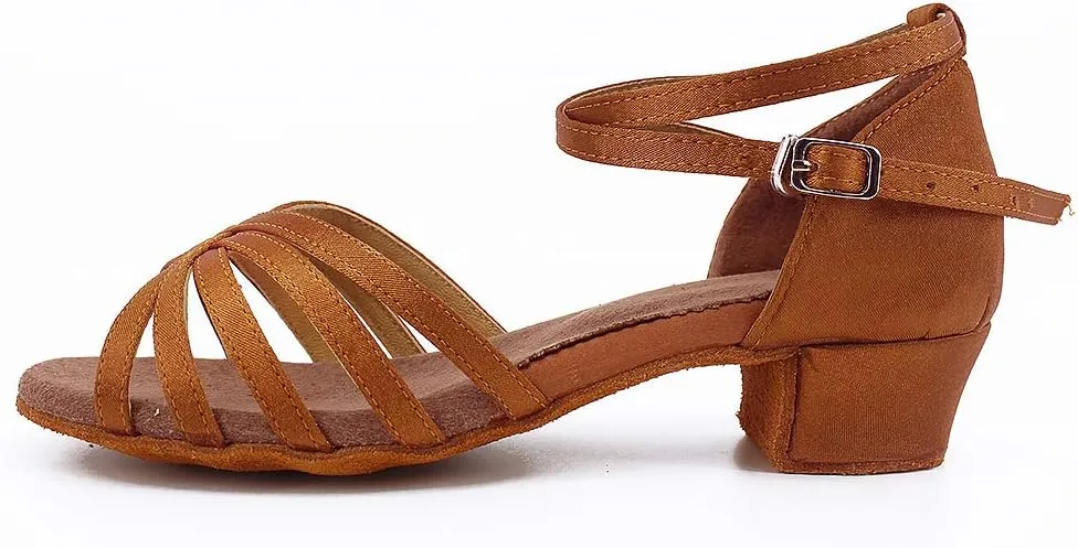 Daydance Tan Girls Latin Dance Shoes Women Low Heels Tango Salsa Ballroom Shoes