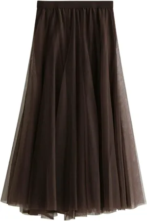 Daysskk Women's Tulle Skirt Elegant Pleated Skirts for Women Midi Length Elastic Waist