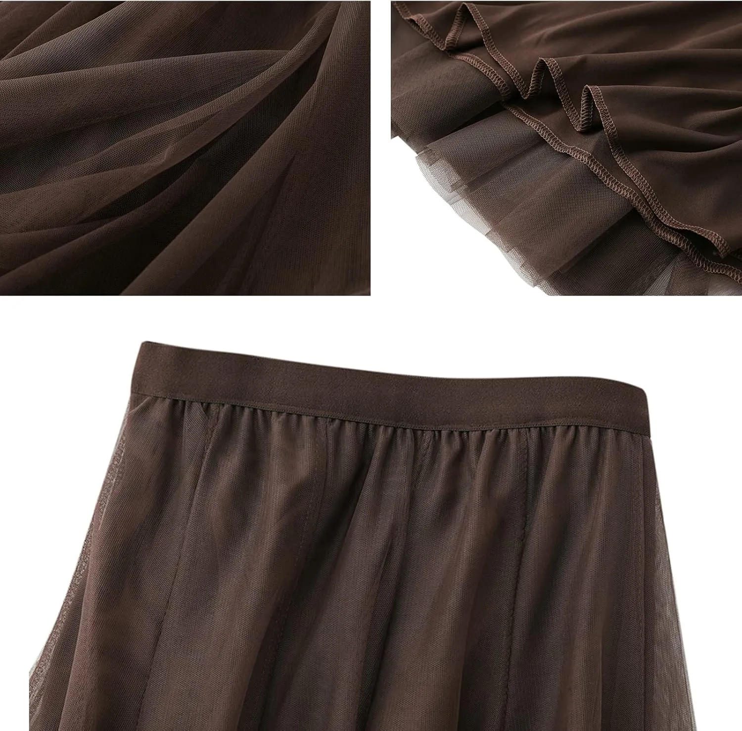 Daysskk Women's Tulle Skirt Elegant Pleated Skirts for Women Midi Length Elastic Waist